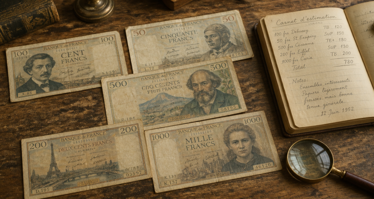 billets francs valeur anciens sur bureau vintage