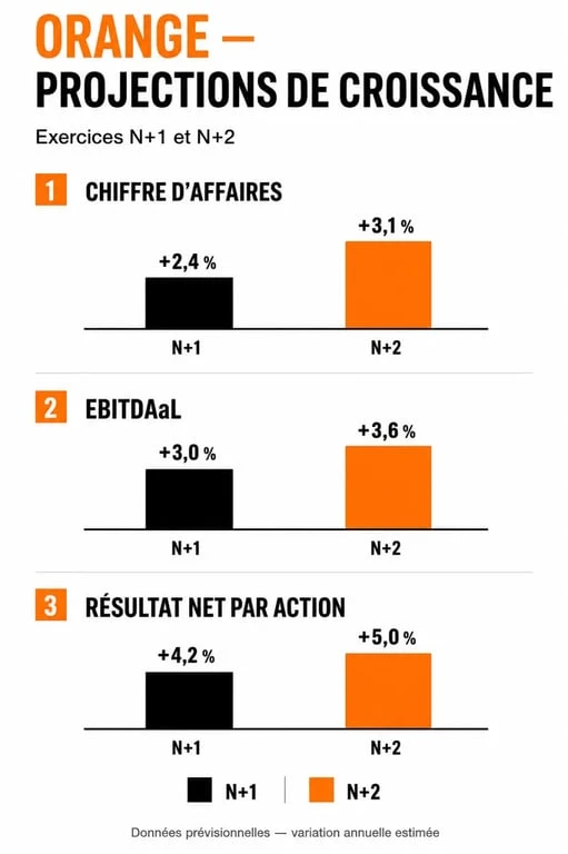 Infographie des prévisions financières de l'action Orange pour les années à venir