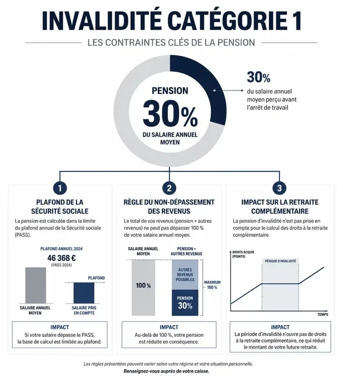 Infographie des inconvénients et contraintes de l'invalidité catégorie 1
