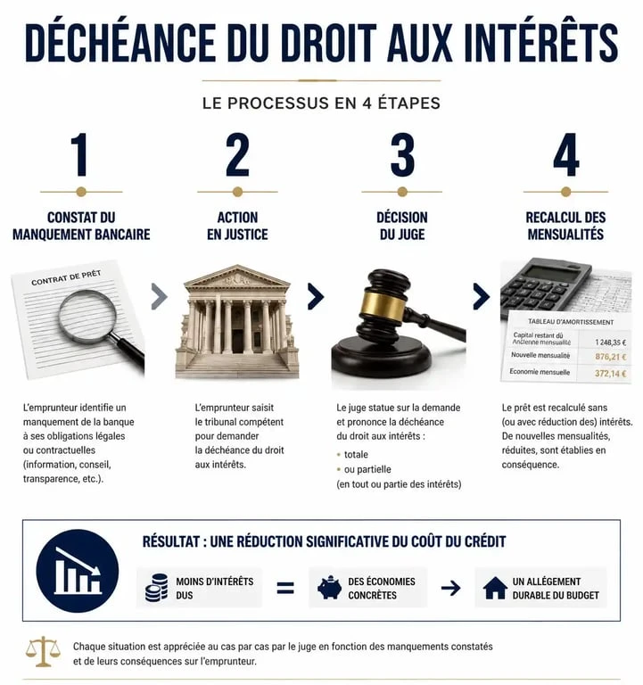 Schéma explicatif du processus de déchéance du droit aux intérêts pour un crédit à la consommation