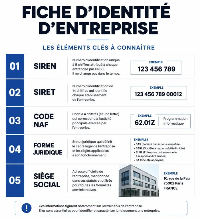 Infographie des éléments clés d'une carte d'identité entreprise