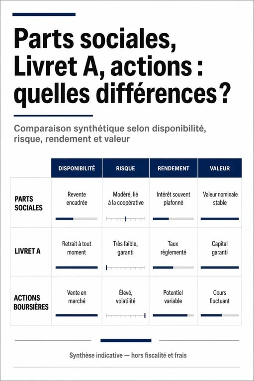 Comparatif des placements : parts sociales Crédit Agricole, Livret A et actions boursières