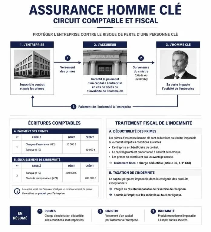 Schéma du circuit comptable et fiscal de l'assurance homme clé pour entreprise