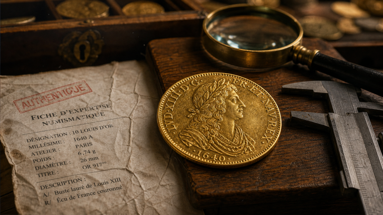 Louis d’or le plus cher : 10 Louis d’or 1640 authentique, loupe et expertise