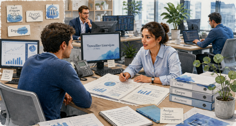 Travailler dans les banques, open space moderne