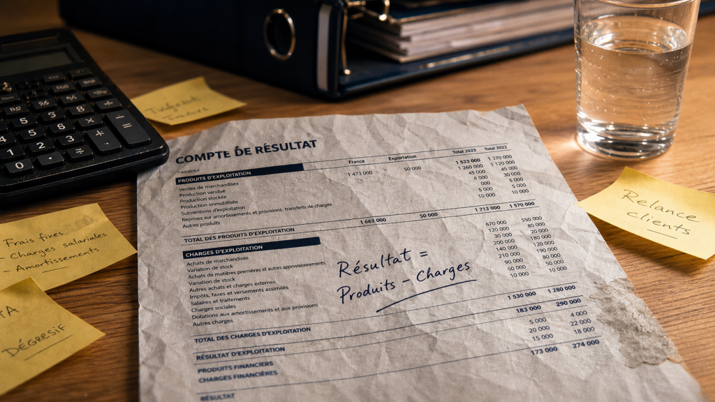 Calculer le résultat comptable : produits moins charges