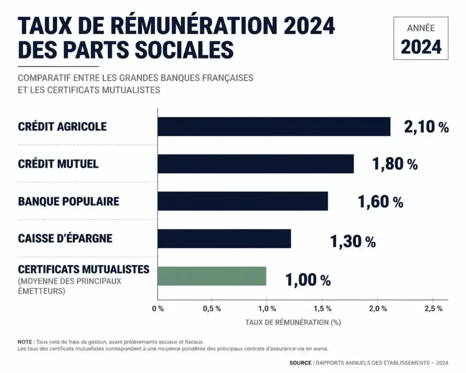 Comparatif des taux de rémunération des parts sociales 2024 : Crédit Agricole et autres banques mutualistes