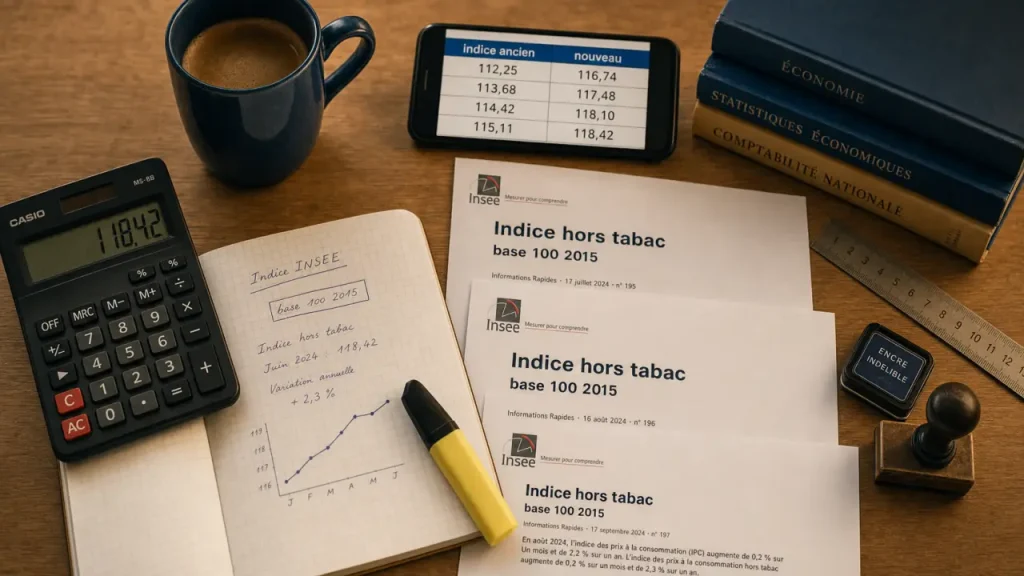 Indice prix consommation hors tabac, base 2015, calcul d’indexation