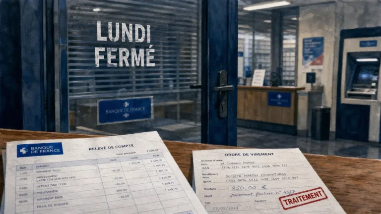 Pourquoi les banques sont fermés le lundi : agence bancaire porte vitrée fermée