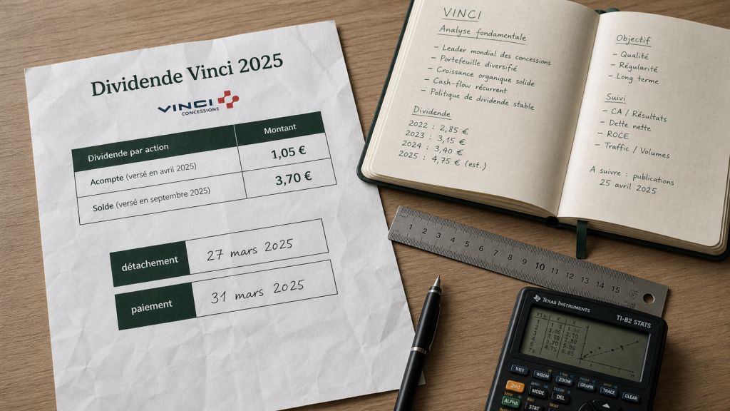 Versement dividende vinci 2025 : 4,75 € par action, dates de détachement et paiement