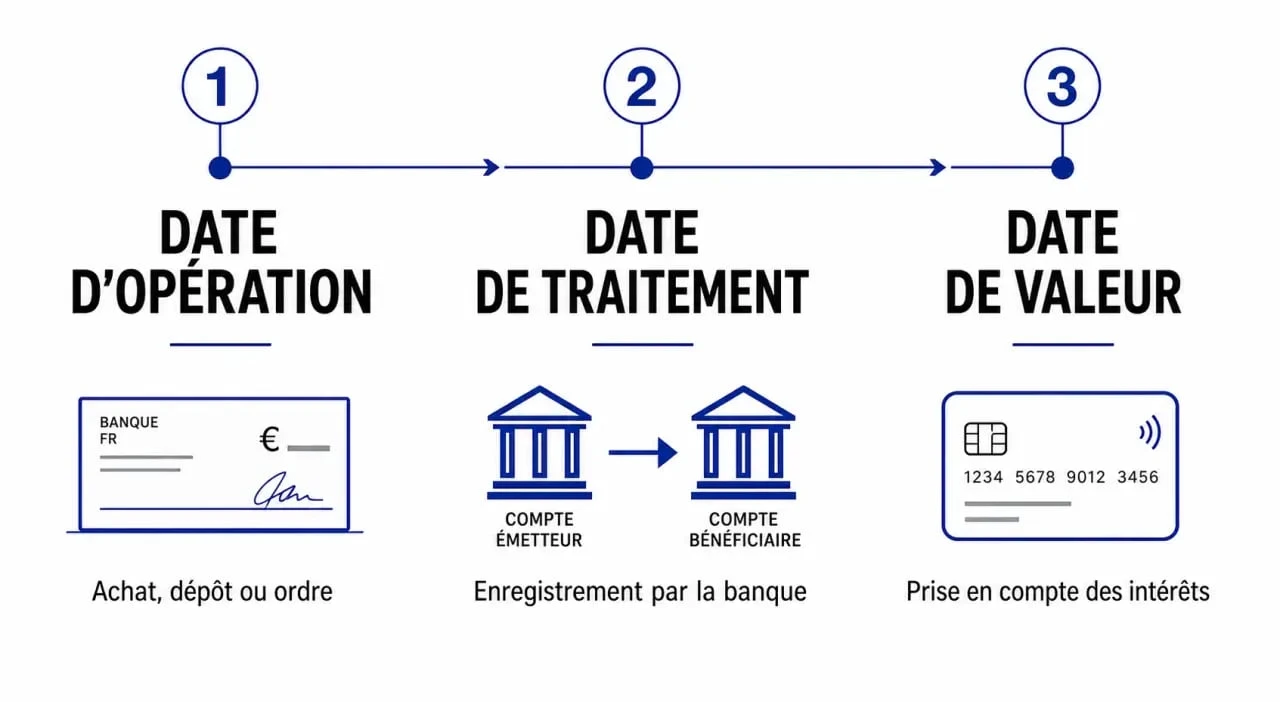 Dates de valeur banque : chronologie entre date d’opération, date de traitement et date de valeur sur un relevé bancaire