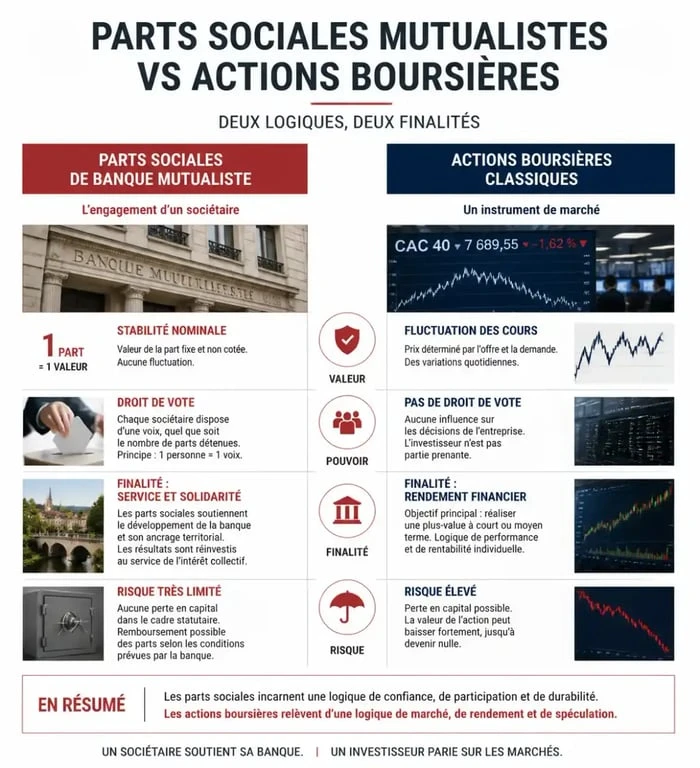 Comparatif parts sociales Banque Populaire et actions boursières