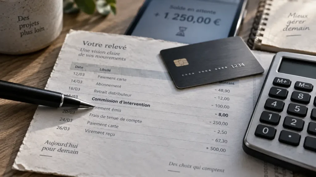 Commission d'intervention banque : 8 € par opération, 80 € par mois (particulier)