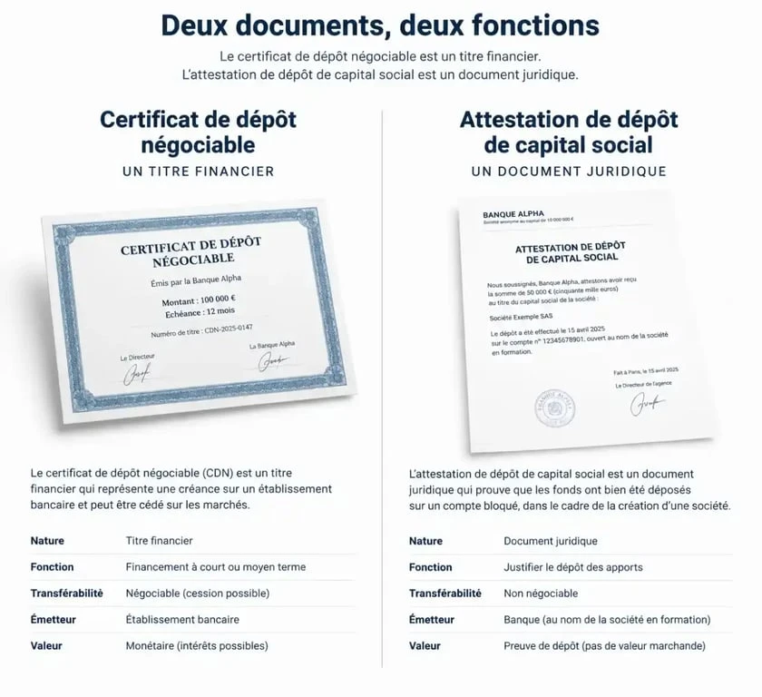 Différence entre certificat de dépôt financier et attestation de capital social