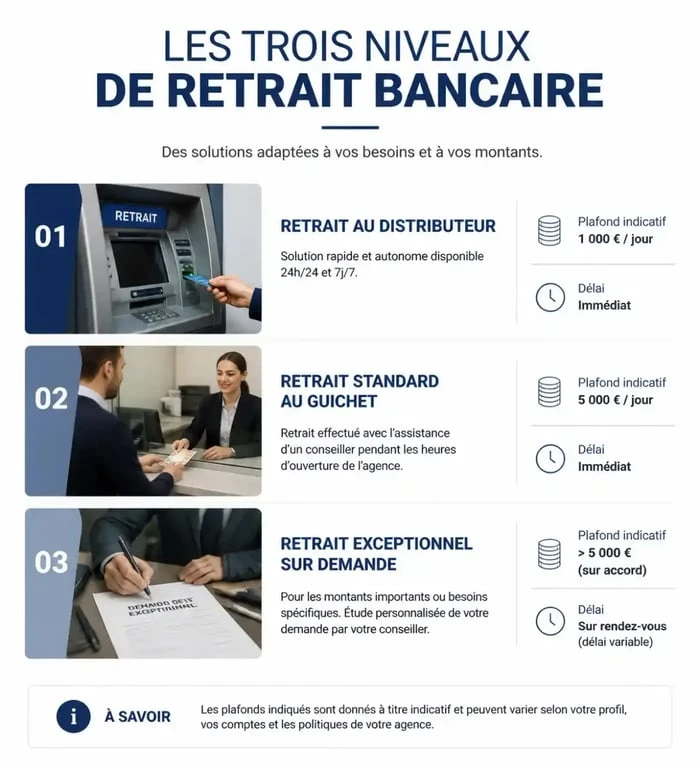 Tableau récapitulatif des plafonds de retrait maximum au guichet Banque Populaire