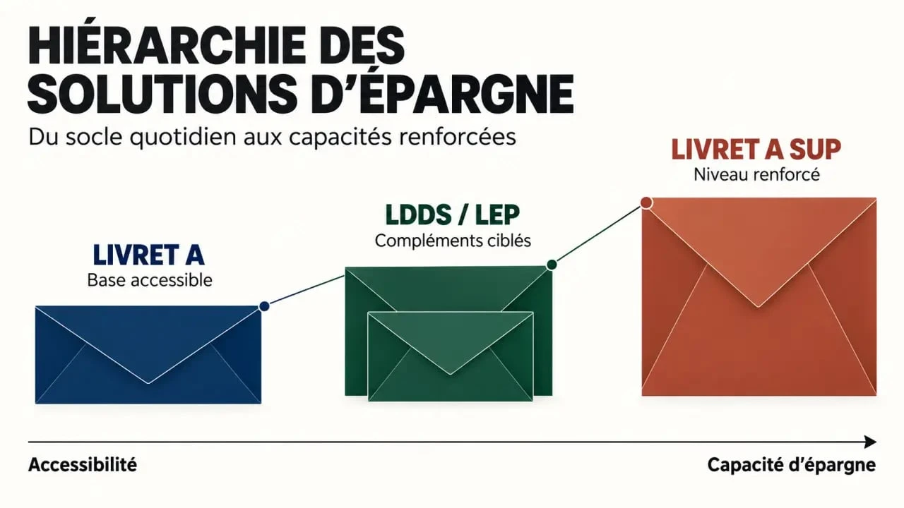 Infographie comparative des livrets d'épargne réglementés et du Livret A Sup