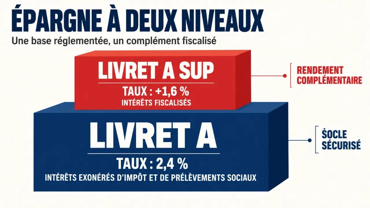 Schéma explicatif du fonctionnement du Livret A Sup avec ses deux tranches d'épargne