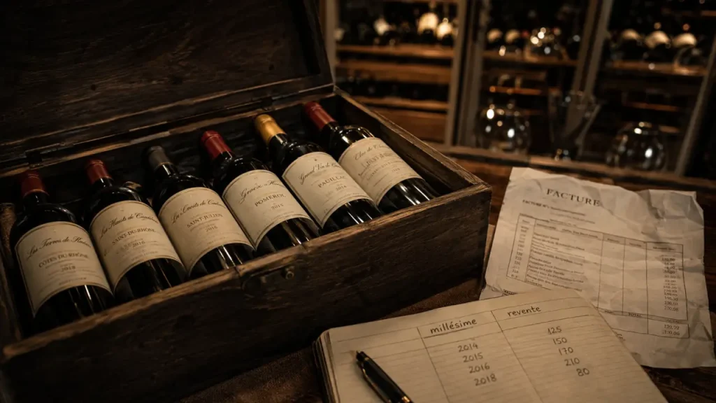 Vin placement financier : rareté, cave et revente, bouteilles et note de revente