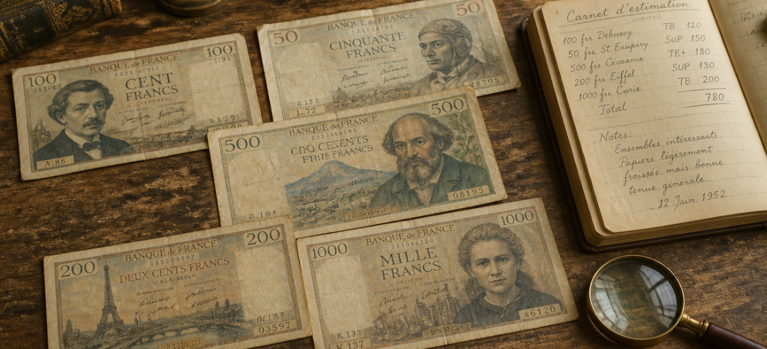 billets francs valeur anciens sur bureau vintage