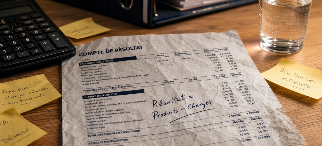 Calculer le résultat comptable : produits moins charges