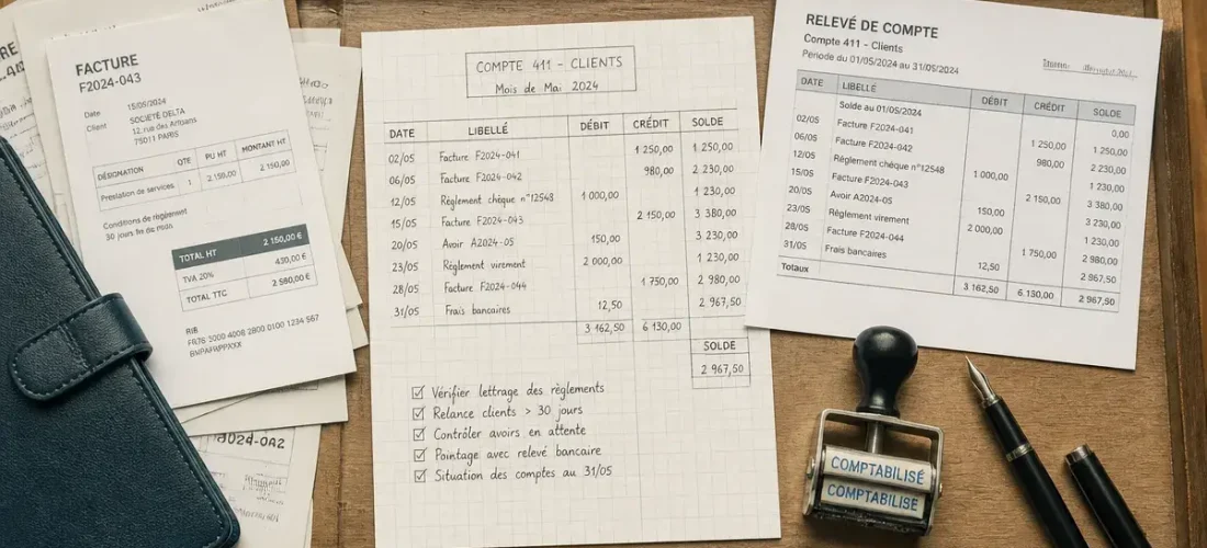 Compte 411 : relevé clients et lettrage comptable
