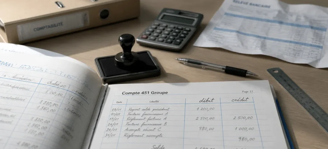 Compte 451 : documents de flux intra-groupe, débit crédit et banque