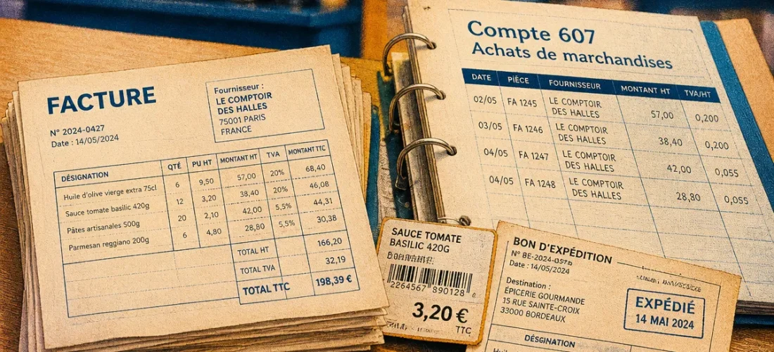 Compte 607 : factures, TVA et stocks
