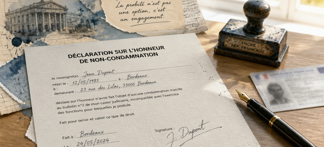 Déclaration sur l honneur de non condamnation sur bureau