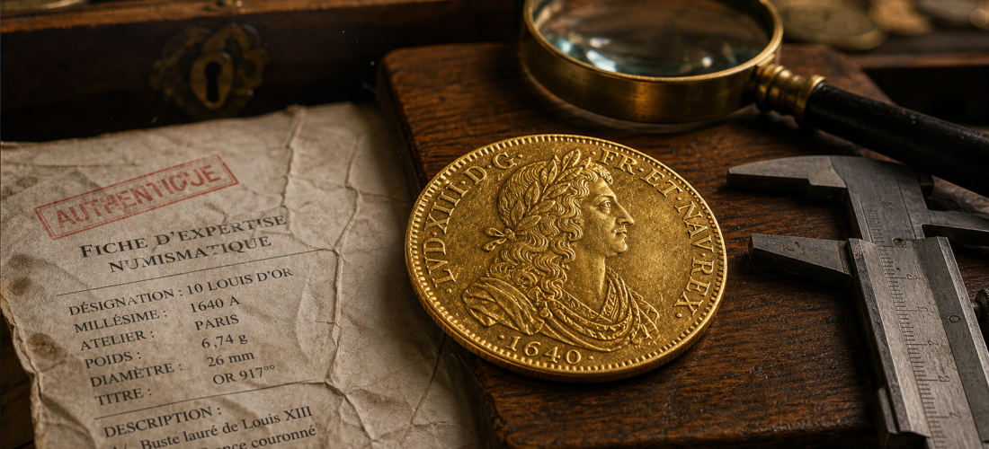 Louis d’or le plus cher : 10 Louis d’or 1640 authentique, loupe et expertise