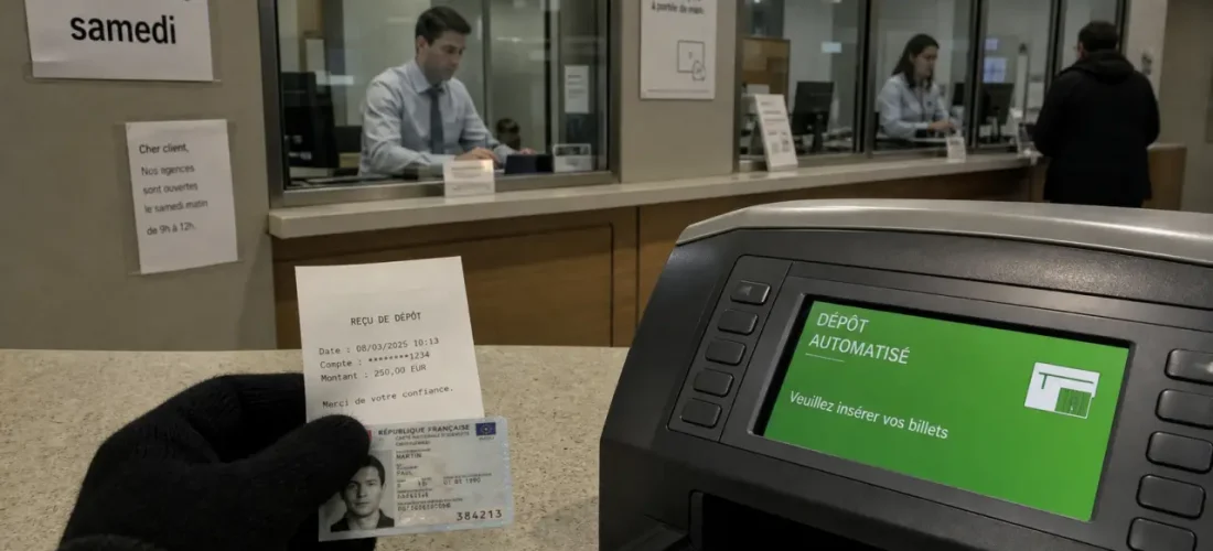 Ouverture banque samedi : reçu et pièce d’identité au guichet automatisé