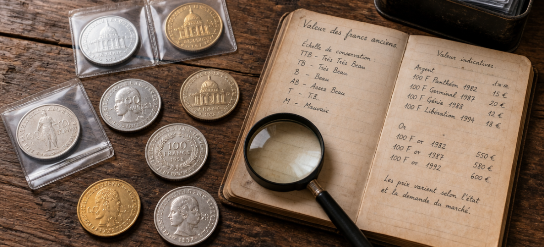 plateau avec pieces francs valeur et carnet