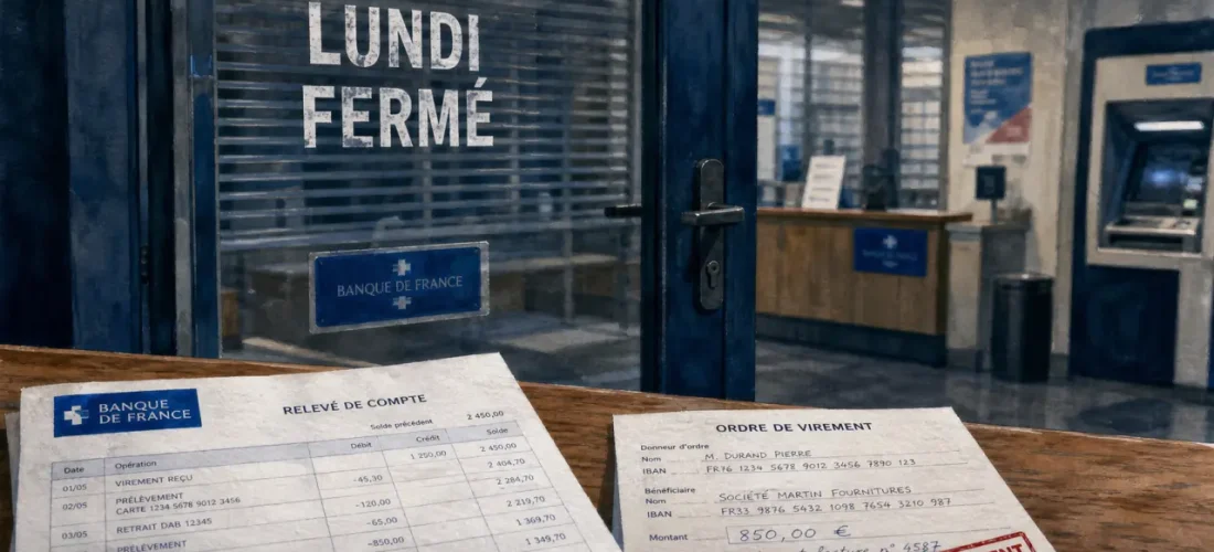 Pourquoi les banques sont fermés le lundi : agence bancaire porte vitrée fermée