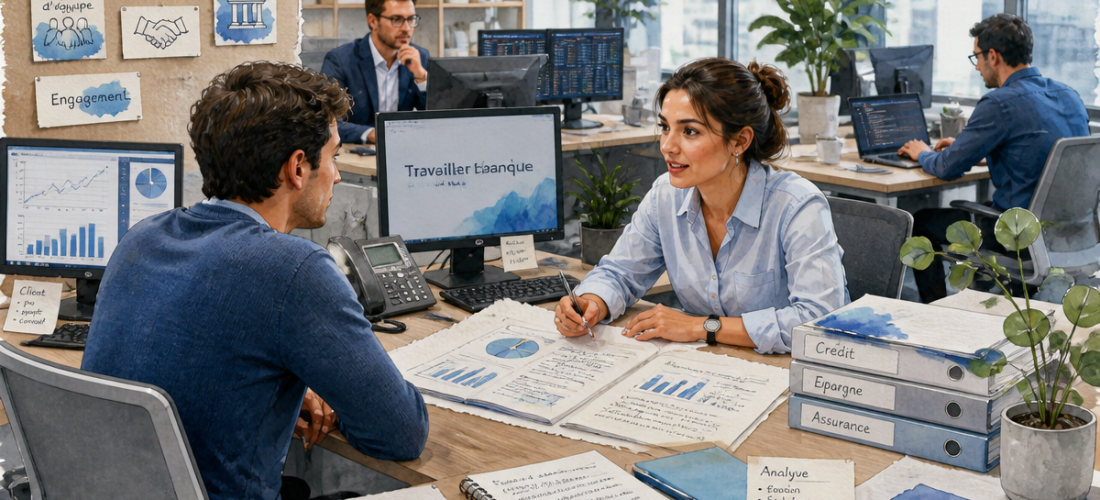 Travailler dans les banques, open space moderne
