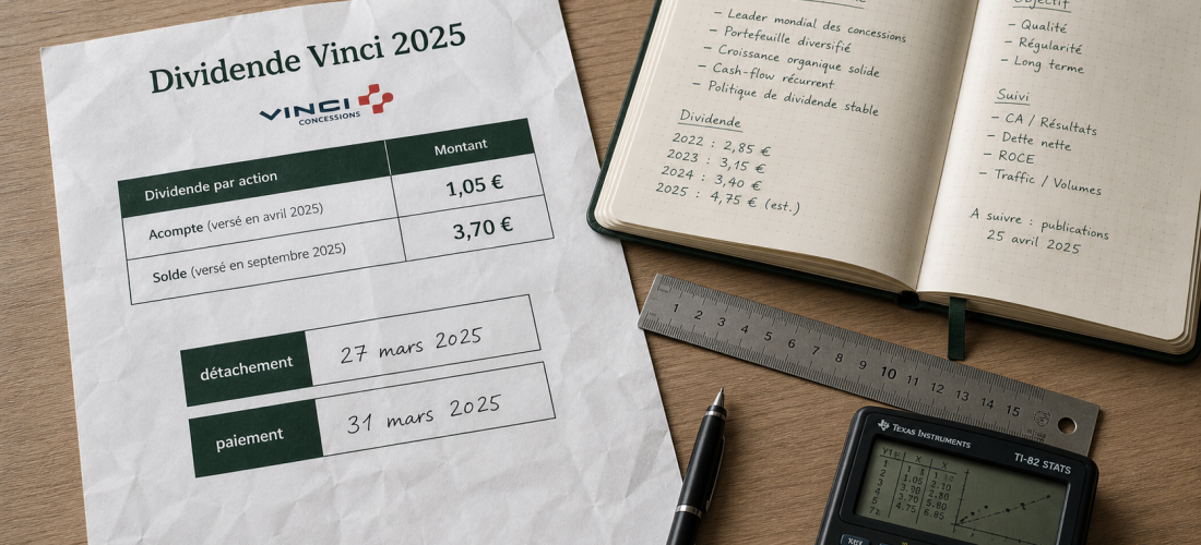 Versement dividende vinci 2025 : 4,75 € par action, dates de détachement et paiement